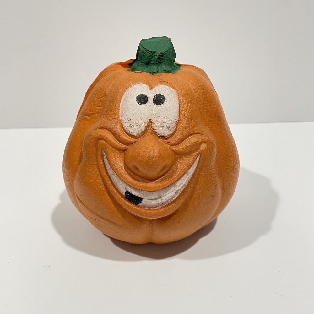 Vtg Foam Pumpkin Jackolantern 7" Goofy Face 1988 Soft Decor 80s Retro Halloween